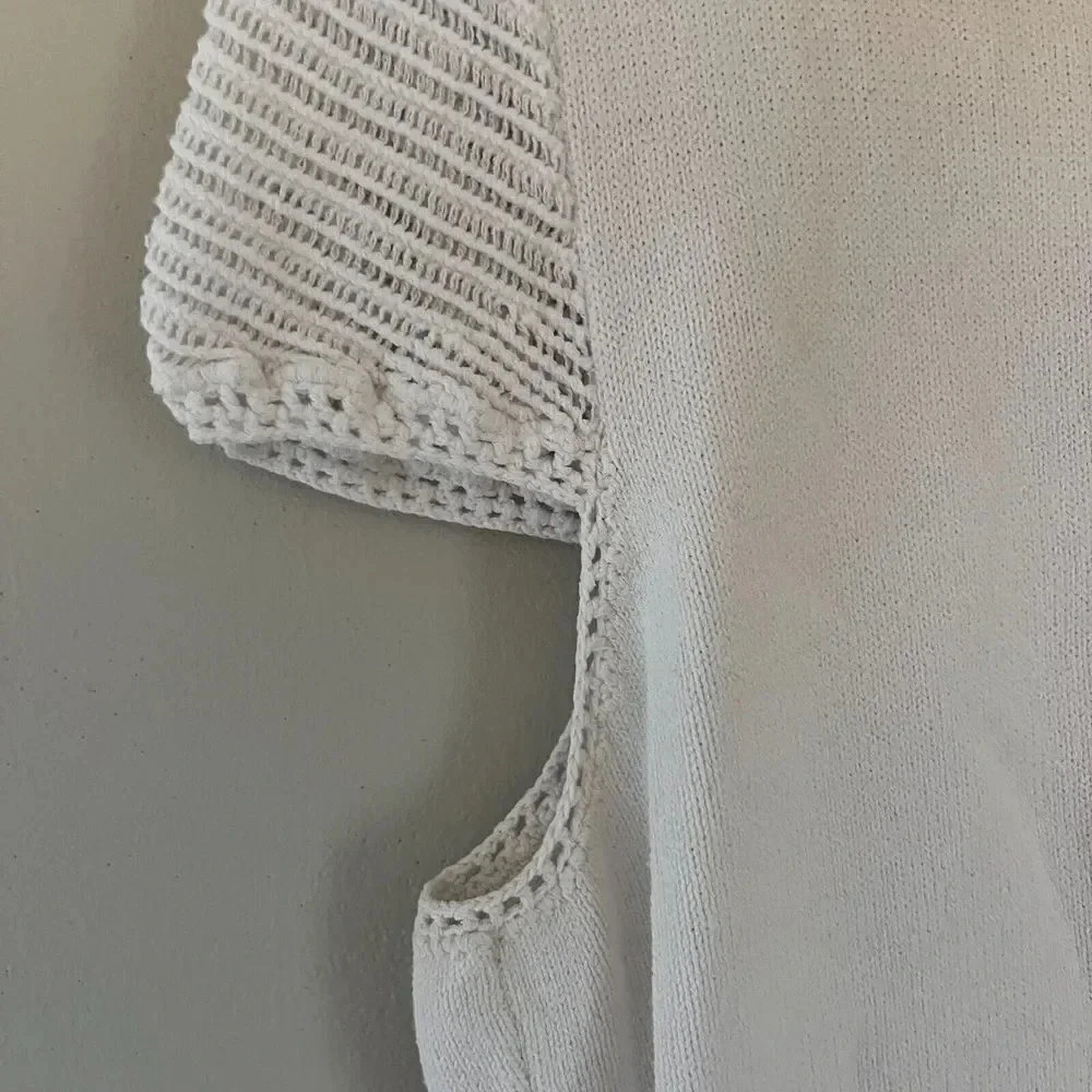 JH Collectibles Women White Blouse Large Crochet Knit Minimalist Capsule Classic - Picture 5 of 9